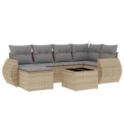 Salon de jardin avec coussins 7 pcs beige résine tressée