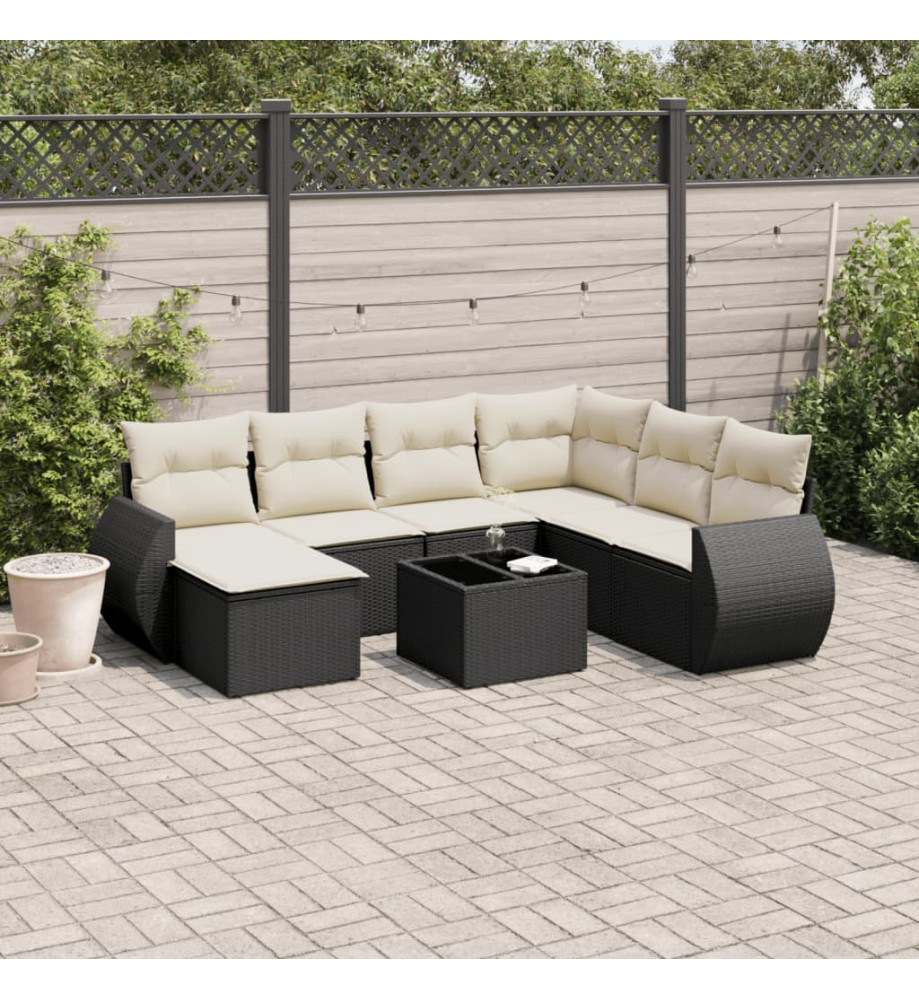 Salon de jardin 8 pcs avec coussins noir résine tressée Salon de jardin 8 pcs avec coussins noir résine tressée
