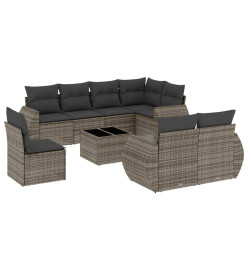 Salon de jardin 9 pcs avec coussins gris résine tressée