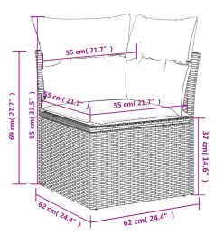 Salon de jardin 9 pcs avec coussins gris résine tressée