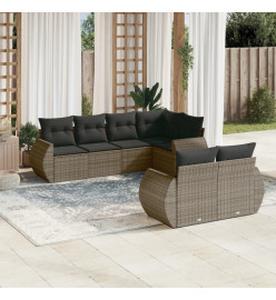 Salon de jardin avec coussins 7 pcs gris résine tressée