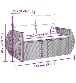 Salon de jardin avec coussins 7 pcs gris résine tressée