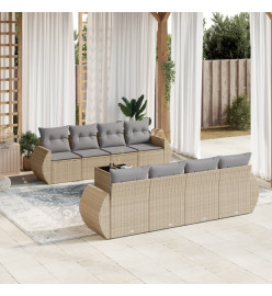 Salon de jardin avec coussins 9 pcs beige résine tressée