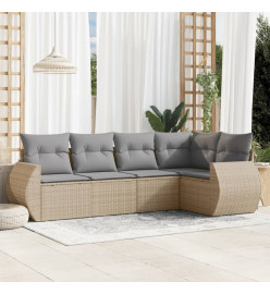 Salon de jardin avec coussins 5 pcs beige résine tressée