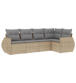 Salon de jardin avec coussins 5 pcs beige résine tressée
