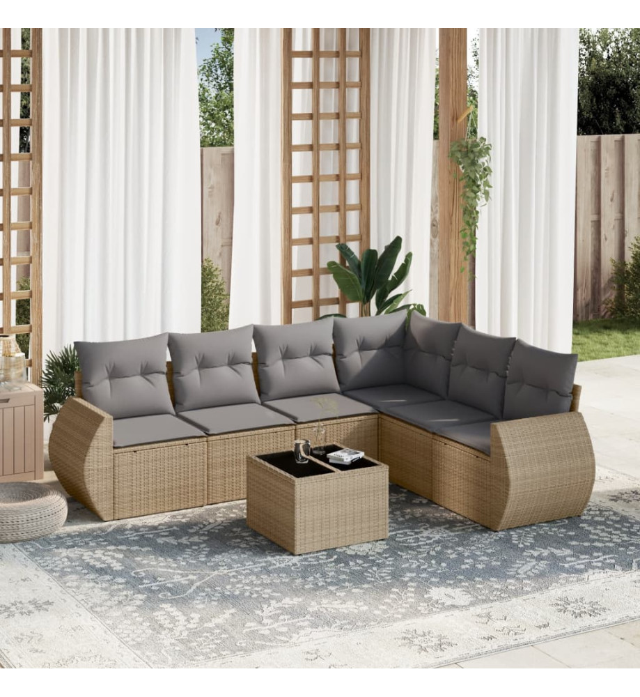 Salon de jardin avec coussins 7 pcs beige résine tressée Salon de jardin avec coussins 7 pcs beige résine tressée