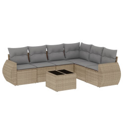 Salon de jardin avec coussins 7 pcs beige résine tressée
