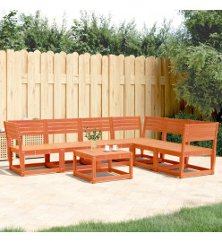 Salon de jardin 6 pcs cire marron bois de pin massif