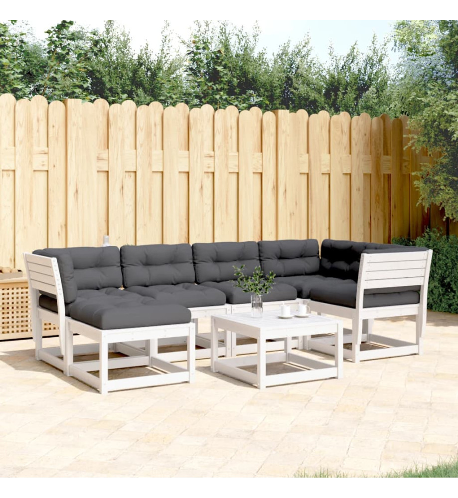 Salon de jardin 6 pcs avec coussins blanc bois massif de pin Salon de jardin 6 pcs avec coussins blanc bois massif de pin