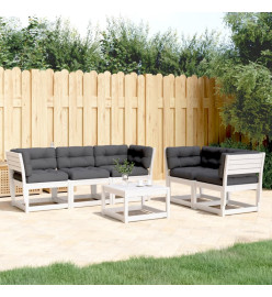 Salon de jardin 5 pcs avec coussins blanc bois massif de pin