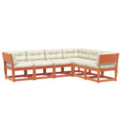 Salon de jardin 6 pcs avec coussins cire marron bois pin massif
