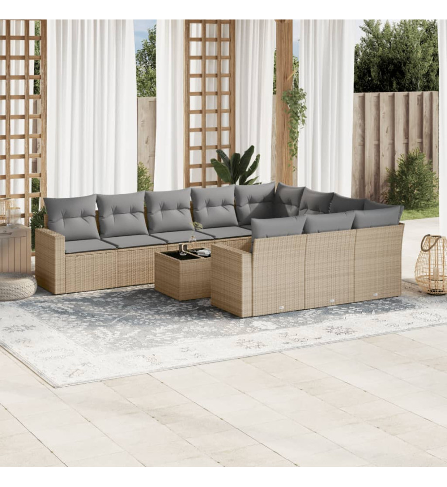 Salon de jardin 11 pcs avec coussins beige résine tressée Salon de jardin 11 pcs avec coussins beige résine tressée