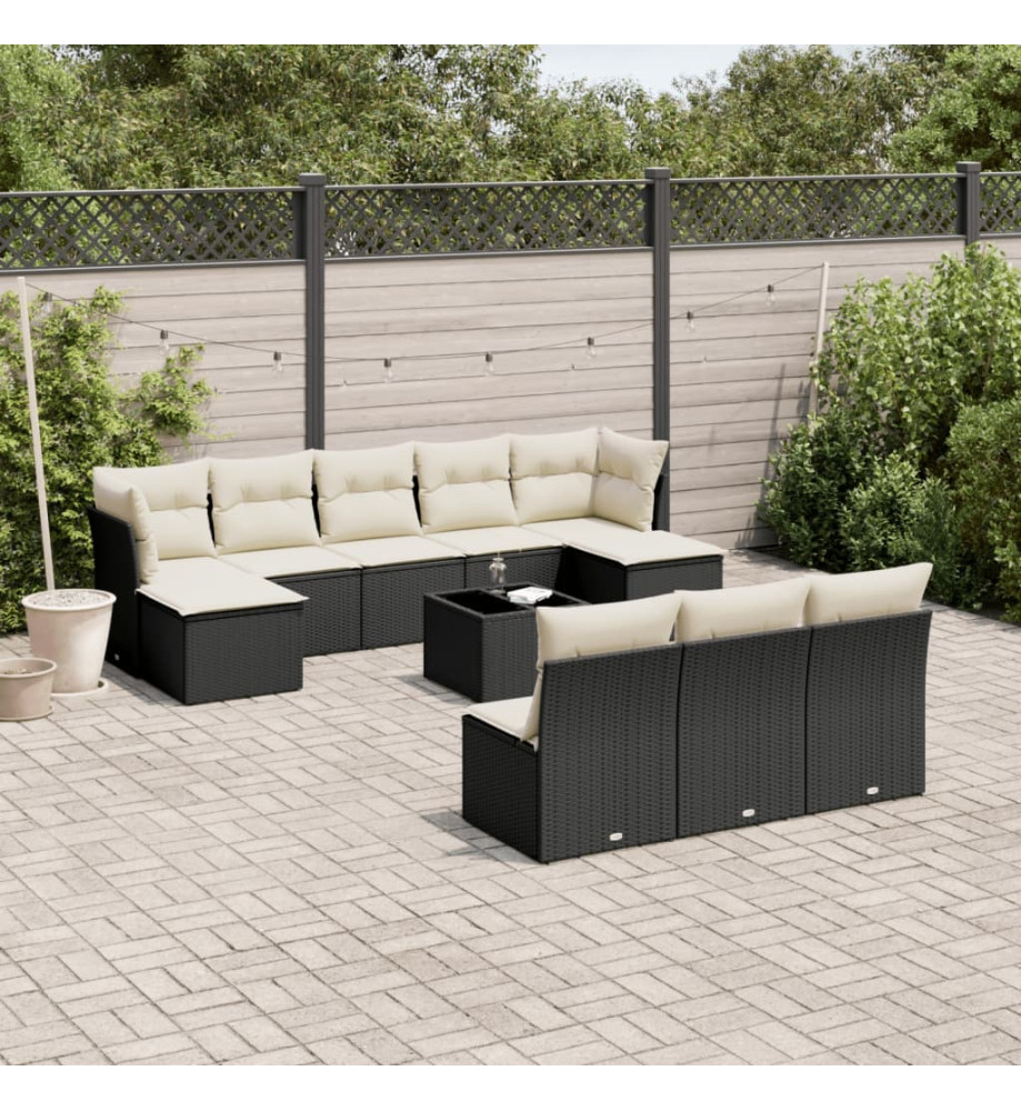 Salon de jardin 11 pcs avec coussins noir résine tressée Salon de jardin 11 pcs avec coussins noir résine tressée