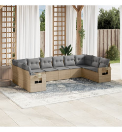 Salon de jardin avec coussins 10 pcs beige résine tressée