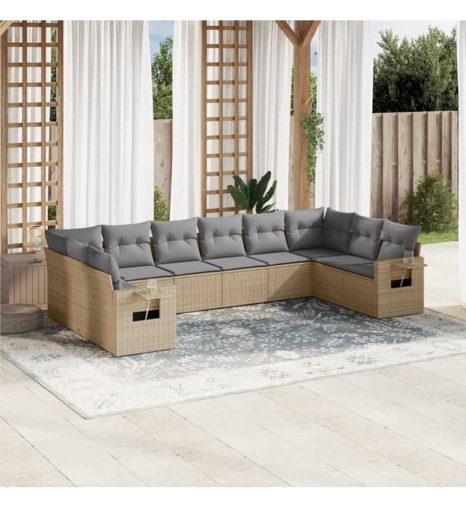 Salon de jardin avec coussins 10 pcs beige résine tressée Salon de jardin avec coussins 10 pcs beige résine tressée