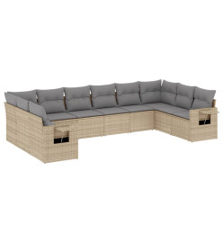Salon de jardin avec coussins 10 pcs beige résine tressée