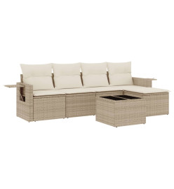 Salon de jardin avec coussins 6 pcs beige résine tressée