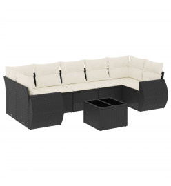 Salon de jardin 8 pcs avec coussins noir résine tressée