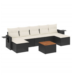 Salon de jardin 8 pcs avec coussins noir résine tressée