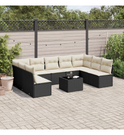 Salon de jardin 10 pcs avec coussins noir résine tressée