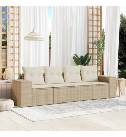 Salon de jardin avec coussins 4 pcs beige résine tressée