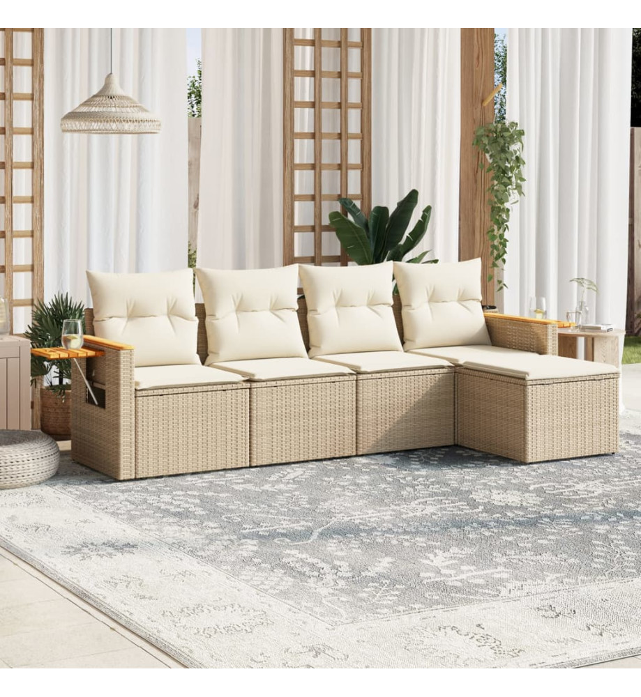 Salon de jardin avec coussins 5 pcs beige résine tressée Salon de jardin avec coussins 5 pcs beige résine tressée