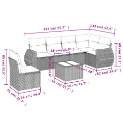Salon de jardin avec coussins 7 pcs beige résine tressée