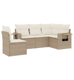 Salon de jardin avec coussins 5 pcs beige résine tressée