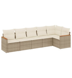 Salon de jardin avec coussins 6 pcs beige résine tressée