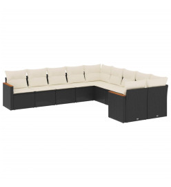 Salon de jardin 10 pcs avec coussins noir résine tressée