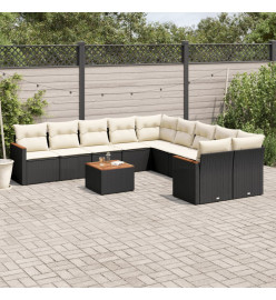 Salon de jardin 11 pcs avec coussins noir résine tressée