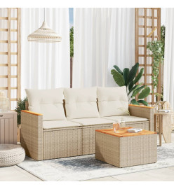 Salon de jardin avec coussins 4 pcs beige résine tressée