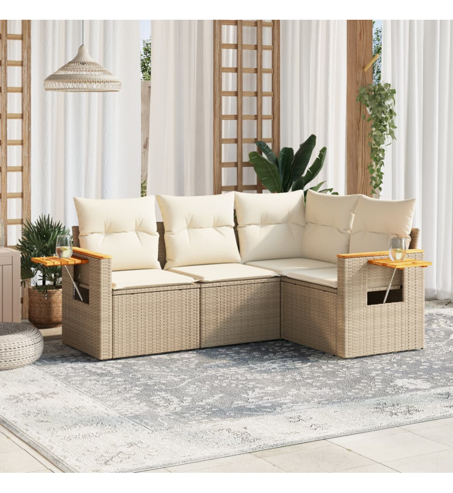 Salon de jardin avec coussins 4 pcs beige résine tressée Salon de jardin avec coussins 4 pcs beige résine tressée