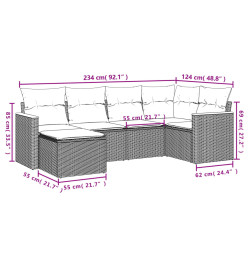 Salon de jardin avec coussins 6 pcs beige résine tressée