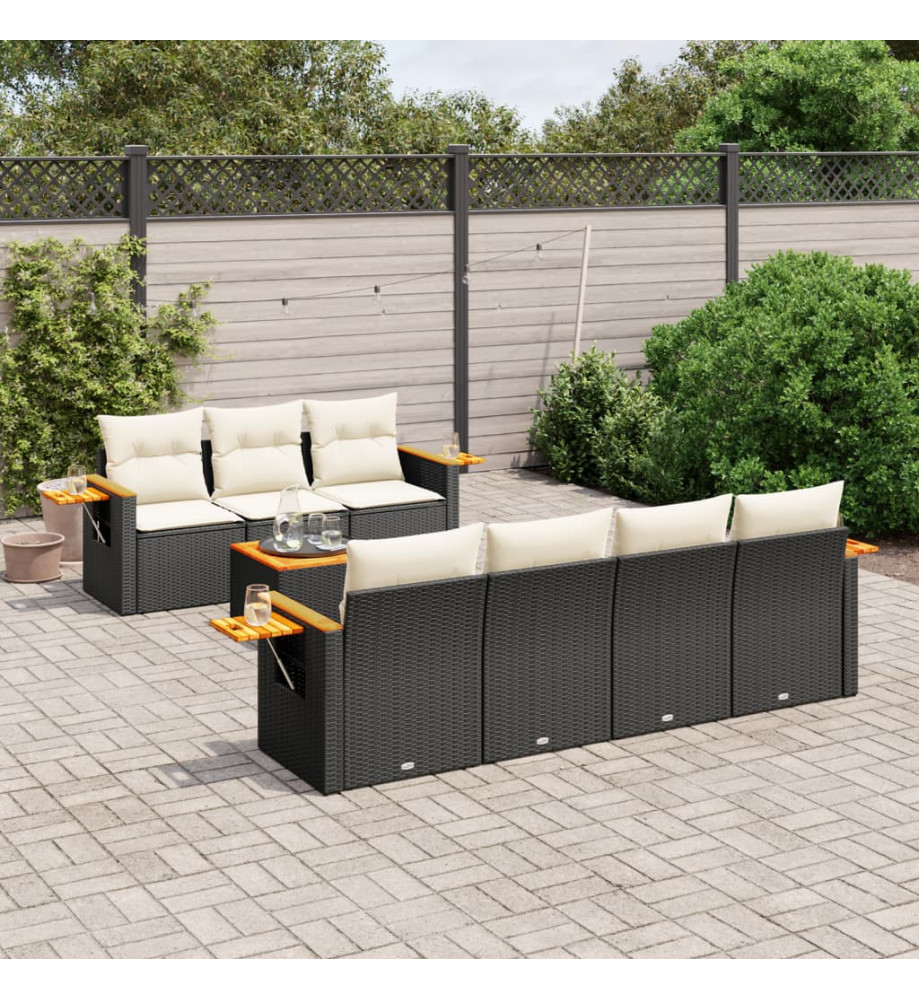Salon de jardin 8 pcs avec coussins noir résine tressée Salon de jardin 8 pcs avec coussins noir résine tressée