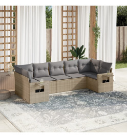 Salon de jardin avec coussins 7 pcs beige résine tressée