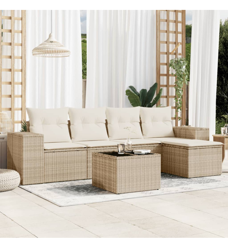 Salon de jardin avec coussins 6 pcs beige résine tressée Salon de jardin avec coussins 6 pcs beige résine tressée
