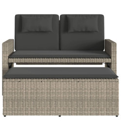 Banc inclinable de jardin et coussins gris clair résine tressée