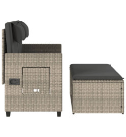 Banc inclinable de jardin et coussins gris clair résine tressée