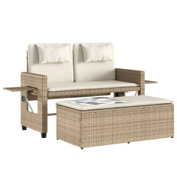Banc inclinable de jardin avec coussins beige résine tressée