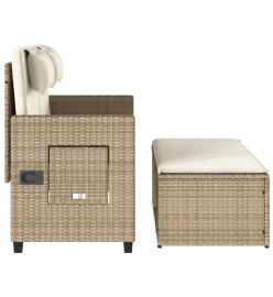 Banc inclinable de jardin avec coussins beige résine tressée