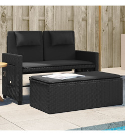 Banc inclinable de jardin avec coussins noir résine tressée