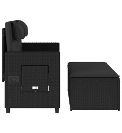 Banc inclinable de jardin avec coussins noir résine tressée