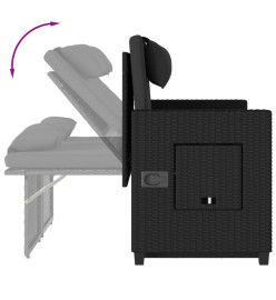 Banc inclinable de jardin avec coussins noir résine tressée