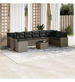 Salon de jardin 11 pcs avec coussins gris résine tressée