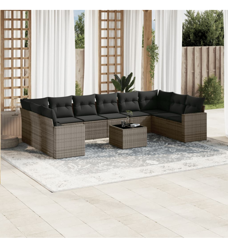 Salon de jardin 11 pcs avec coussins gris résine tressée Salon de jardin 11 pcs avec coussins gris résine tressée