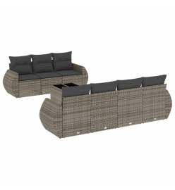 Salon de jardin 8 pcs avec coussins gris résine tressée