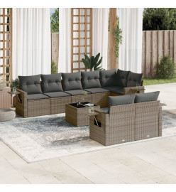 Salon de jardin 9 pcs avec coussins gris résine tressée