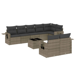 Salon de jardin 9 pcs avec coussins gris résine tressée