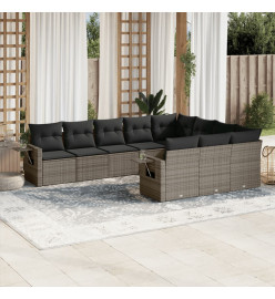 Salon de jardin avec coussins 10 pcs gris résine tressée